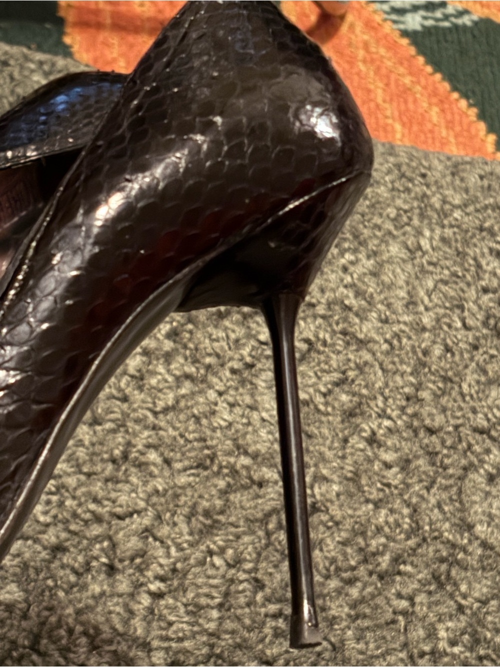 Roberta Sz 40 EU Pointed Toe Black Leather Croc Pumps Made In Italy - Picture 5 of 11